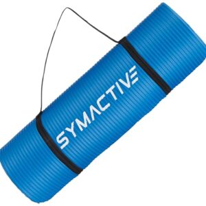 Amazon Brand - Symactive 13mm Extra Thick NBR Yoga Mat with Carrying Strap, Yoga Mat for Women & Men for Workout, Yoga and Fitness (Blue)
