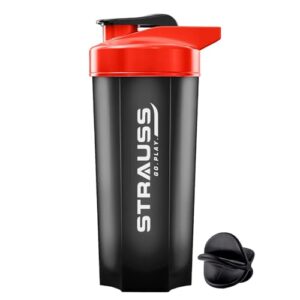 Strauss Recharge Shaker Bottle | BPA-Free Protein Shaker with Blender Ball | Leak-Proof Gym Bottle for Protein Shakes | Gym Bottle for Men and Women | Ideal for Gym, Yoga & Running, (Black/Red)