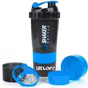 LIFELOPE Spider Gym Shaker Bottle, Shakers for Protein Shake with 2 Storage Compartment Gym protein shaker for workout (High Density Polyethylene, Pack of 1) (Blue & Black)