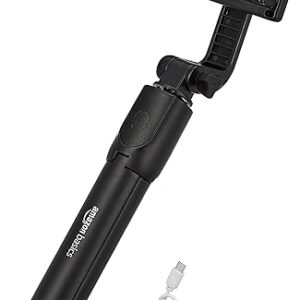 Amazon Basics Bluetooth Extendable Selfie Sticks with Wireless Remote, Light & Tripod Stand, Compatible with iPhone/OnePlus/Samsung/Oppo/Vivo and All Phones,