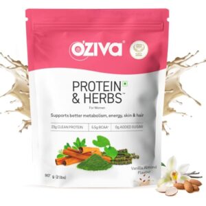 OZiva Protein & Herbs for Women (Vanilla Almond) I Manage Weight, Energy & Metabolism | Clean Protein, Shatavari, Green Tea I No Added Sugar, 2lbs (907gm)