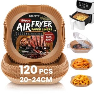 Pack of 120 Baking Paper for Hot Air Fryer, 20 cm Airfryer Baking Paper, Square, Non-Stick, Waterproof, Oil-proof, Disposable Air Fryer Paper, Parchment Paper Liner for Hot Air Fryer, Frying Pan,