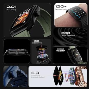 Boult Trail Smart Watch 2.01'' 3D Curved HD Display, BT Calling, Working Crown, 190+Watchfaces, 500 Nits Brightness, AI Voice Assistant, SpO2 Monitoring, 120+ Sports Mode (Raven Black)
