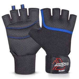 Aprodo Sports Weight Lifting Workout Gym Gloves with Wrist Support, Unisex, Free Size (Blue Black)
