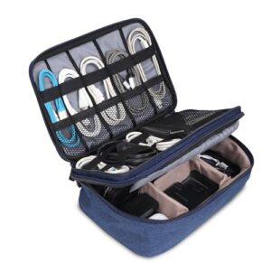 SaleOn Fabric Electronics Accessories Organizer Pouch Bag for Cables,Ipad,Wire Headphone,Cable,Charger&Other Electronic Accessories,Waterproof Tech Gift with Mesh Pockets for Business Travel - Blue