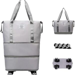 Clefairy Expandable Travel Duffel with Wheels - Foldable Weekend Bag, Carry On Luggage