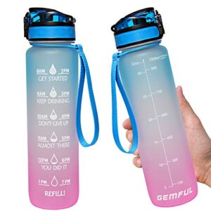 GEMFUL 32Oz Water Bottle With Straw Time Marker Motivational Bottles Tritan Bpa Free For Fitness Gym Outdoor Sports (Pack Of 1), 1000 ML