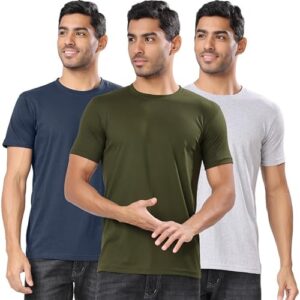 London Hills Men Round Neck Cotton Blend Multicolor Half Sleeve Solid Regular Fit T-Shirts (Pack Of 3), X Large