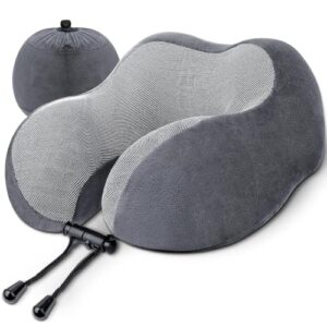 Neck Pillow, Memory Foam Neck Pillow for Travel by Planes/Cars/Trains and Home Offices, Travel Neck Pillow and Comfortable Head Support Pillow Soft Sleeping Rest Cushion (Grey)