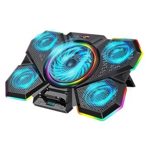 CLAW Glacier F13 RGB Laptop Cooling Pad with 5 Turbo Fans, 7 Adjustable Height with Switch Control and LCD Screen | Black