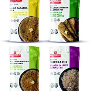 Tanawade's Smart Food Multi Combo-04-J,(Buy 3 Get 1 Free) Instant Aloo Paratha, Methi Paratha, Palak Paratha, Sheera Mix, Ready to Cook, Home Food & Flavours, Pack of 4 (one of Each)