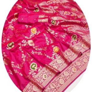 MARGI DESIGNERS Womens New Latest Kanjivaram Heavy Banarasi Silk Woven Pink Saree with Blouse