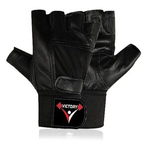 VICTORY Gym Gloves for Men & Women, Weight Lifting Gloves for Gym Workout, Training and Exercise with Pullers, Sport Glove, Fitness Gloves, Hand Gloves - Free Size, Black