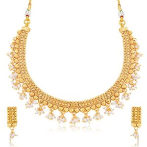 Sukkhi Glorious Pearl Gold Plated Wedding Jewellery Choker Necklace Set For Women (N71262GLDPP1000)