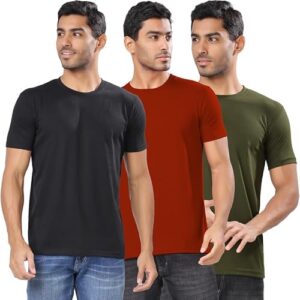 London Hills Men Round Neck Cotton Blend Multicolor Half Sleeve Solid Regular Fit T-Shirts (Pack Of 3), 2XL