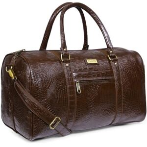 ZAINTO Unisex Textured Leatherette Stylish 35 Liter Cabin Bags For Travelling In Flight 7Kg Latest Travel Textured Leather Duffle Bags For Men And Women (Brown, 28 Cm)