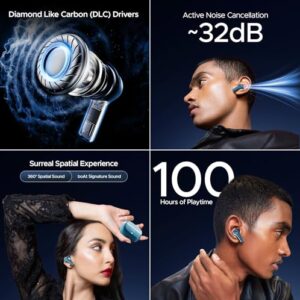 boAt Nirvana Space, 360º Spatial Audio, Active Noise Cancellation (~32dB), 100Hrs Battery,4Mics ENx, Fast Charge, v5.3 Bluetooth Earbuds, TWS Ear Buds Wireless Earphones with mic (Infinity Blue)