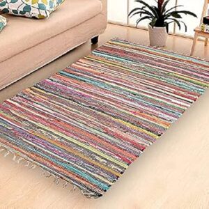 DSOM Home Floor Chindi Beautifully Design,Stripes Floor Mat (Multicolour, Cotton, 3.5x6 Feet)