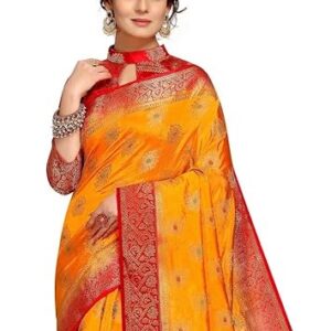 iZibra kanjivaram silk saree wedding cotton sarees for women Banarasi sadi original Kanchipuram pure sadi pattu sari with blouse piece 2023(Sunflower) (Yellow)