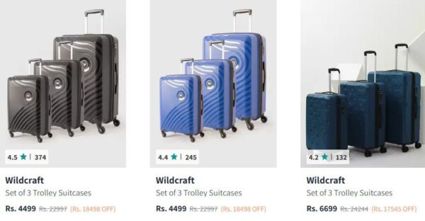 Myntra | Wildcraft set of 3 trolley bags starting at just 4499/- . Don't miss the deal