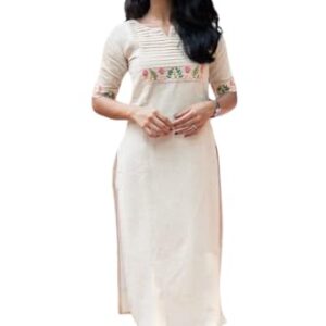 PRIME SELECTIONS Women's Cotton White Floral Straight Kurta with Palazzo Size -L