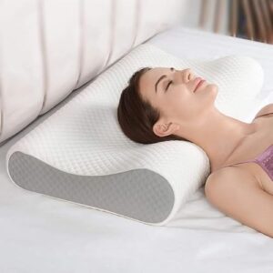 MASHUR FAB Memory Foam Pillow, Contour Cervical Orthopedic Memory Foam Pillows Supports Neck Pain and Shoulder Pain for Sleeping, Ergonomic Cervical Pillow Neck Support Pillow