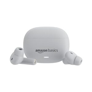 amazon basics True Wireless in-Ear Earbuds with Mic, Low-Latency Gaming Mode, Touch Control, IPX5 Water-Resistance, Bluetooth 5.3, Up to 60 Hours Play Time, Voice Assistance and Fast Charging (White)