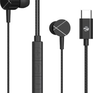 Zebronics Zeb-Buds C2 in Ear Type C Wired Earphones with Mic, Braided 1.2 Metre Cable, Metallic Design, 10mm Drivers, in Line Mic & Volume Controller (Black)