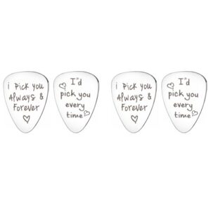 PATPAT® 4PCS Guitar Picks Couple Gift Engraved I Pick You Always Forever Id Everytime Stainless Steel Acoustic Music