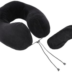 Amazon Basics Premium Travel Neck Pillow + Sleeping Eye Mask Combo l Comfortable | Soft Velvet Fabric I Black