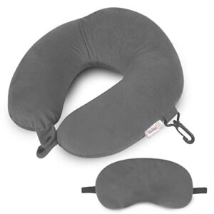 Destinio Neck Pillow for Travel, Memory Foam Neck Pillow, Travel Pillow with Velvet soft Washable cover, Neck Pillow Travel, Neck Pillow and Eye Masks set, Travel Pillow for Flights for Men and Women