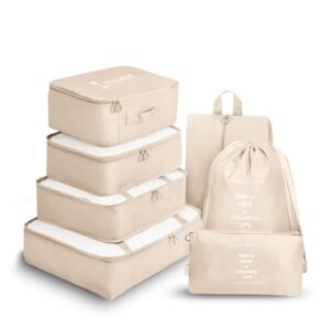 Cockatoo Jet-Set 7 Pc Travel Storage Bags for Luggage - Twill Cloth Packing Cubes Set for Suitcase, Travel & Business Trips
