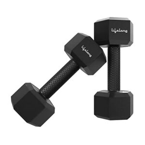 Lifelong PVC Hex Fixed Dumbbells Pack of 2 (2kg*2) Black Color for Home Gym Equipment Fitness Barbell|Gym Exercise|Home Workout, Gym Dumbbells|Dumbbells Weights for Men & Women (6 Months Warranty)