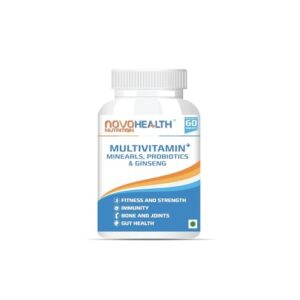 NOVOHEALTH Daily Multivitamin Tablets for Men and Women I Multivitamin Tablet with Zinc, Iron, Calcium, Multimineral I Multivitamin Tablets with Probiotics I Multivitamin Tablets with Ginseng Extract I Multivitamin Tablet for Overall Health, Strength, Bone health, Gut health & Immunity - 60 Veg Multivitamin Tablets