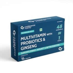 Carbamide Forte Multivitamin for Men with Probiotics Supplement - 10 Veg Tablets | Comprehensive Multivitamin Tablets for Men with Ginseng, Grape Seed Extract, Vitamin C, and Vitamin K2 MK7, 20 Grams