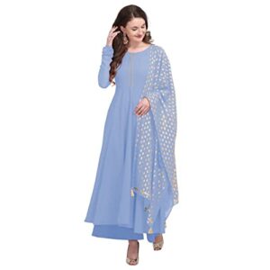 JULEE Women's Crepe Solid Readymade Kurti With Dupatta Set (Priyanka Light Blue-L)