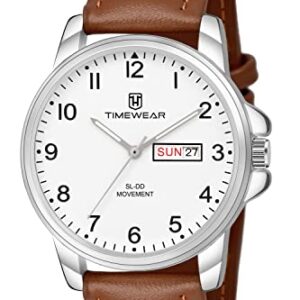 TIMEWEAR Analog New Track Number Dial Day Date Functioning Brown Leather Strap Watch for Men
