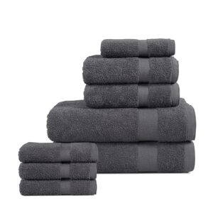 BolBom*S 8 Piece Towel Set-Ultra Soft 100% Pure Cotton 2 Large Grey Bath Towels 28x56, 2 Hand Towels for Bathroom 16x26, 4 Wash Cloths12x12, Bath Towels Ideal for Everyday Use, Hotel & Spa- Grey