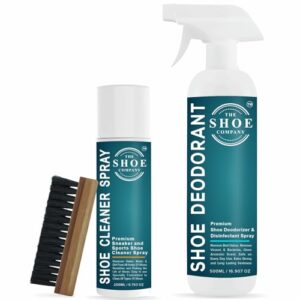 THE SHOE COMPANY Shoe Odor Removal Kit with 200ml Spray 500ml Deodorizer and Cleaning Brush Safe for All Shoe Materials Instantly Removes Dirt and Grime and Daily Shoe Care Routines