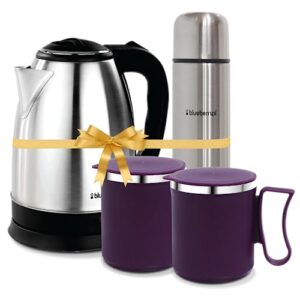 Blueberry's Electric Kettle 2 Litre, 1500W, Double Layered Cool Touch, Stainless Steel inner body with Auto Cut Off, 360 degree Rotating Base (Combo)