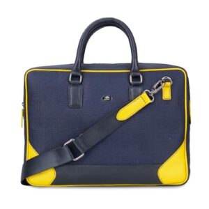 PERF Unisex Geniune Leather Laptop Bag 14 Inch | Ripstop Nylon | Leather | Detachable Shoulder Strap | Compact, Durable and Stylish Office & Travel Bag | Black/Yellow/NDM
