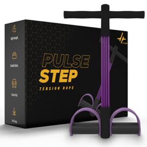 PulseStep 4-Tube Resistance Band Exercise Puller, Yoga Pedal Tension Rope, Home Fitness Equipment for Full Body Workout (Black-Purple)