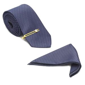 MUTAQINOTI Mens Flowral Blue Woven Premium Silk Necktie With Pocket Square Golden Tie Pin (TEGP)
