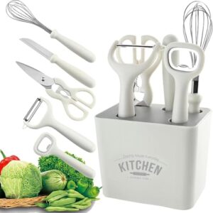 BIRZAR 6pcs Kitchen Gadgets Set,Kitchen Scissors, Kitchen Utensils Set with Holder, Paring,Whisk,Bottle Opener,Peeler- Home Kitchen Multicolor (Pack of 1)