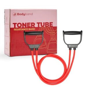 Bodyband Resistance Tube for Workout Exercise Band Tube with Handle for Home Gym Use Resistance Bands for Pull Ups, Stretching Resistance Band Toning Tube for Warm Up, Exercise 25Kg Resistance - Red