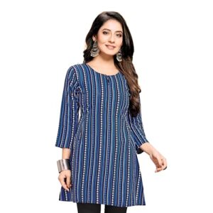 YIPSY FASHION Women's Cotton Printed Kurta (ST-NIK-1102-N-BLUE-_S_N-Blue)