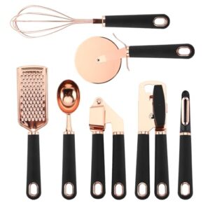 COOK With COLOR 7 Pc Kitchen Gadget Set Copper Coated Stainless Steel Utensils with Soft Touch Black Handles …