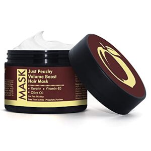 Just Peachy Volume Boost Hair Treatment Mask | Keratin ; Olive Oil & Pro Vitamin B5 | Color Safe | For Fine & Thin Hair | No Sulfate, Paraben, Phosphates | 100% Vegan | 200ml