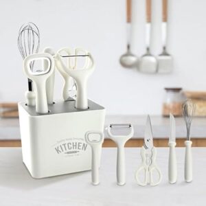 VIPREKHO 6-Piece Kitchen Gadgets Set, Kitchen Scissors, Kitchen Utensils Set with Holder, Paring Knife, Whisk, Bottle Opener, Peeler- Anti-Slip Handle, Decorative Base
