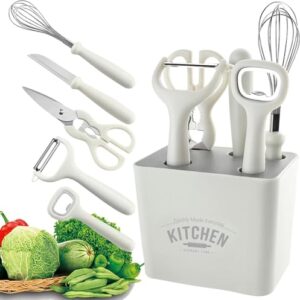 BITTZOOT Kitchen Gadgets Set,Kitchen Scissors, Kitchen Utensils Set with Holder, Paring Knife,Whisk,Bottle Opener,Peeler- Home Kitchen Gadgets(6 Pieces Set)